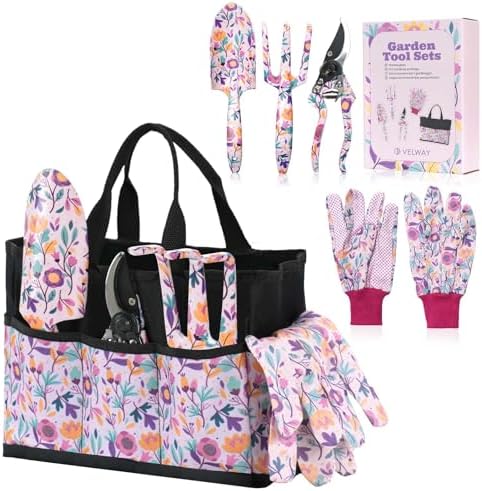 Velway 5 Piece Gardening Tool Set, Mom Gift with Bag and Gloves, Floral Print Gardening Tools, Ideal Garden Gift, Gift for Women, Day - Image 2
