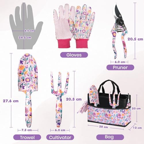 Velway 5 Piece Gardening Tool Set, Mom Gift with Bag and Gloves, Floral Print Gardening Tools, Ideal Garden Gift, Gift for Women, Day - Image 6