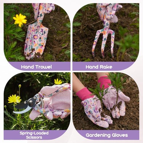 Velway 5 Piece Gardening Tool Set, Mom Gift with Bag and Gloves, Floral Print Gardening Tools, Ideal Garden Gift, Gift for Women, Day - Image 9