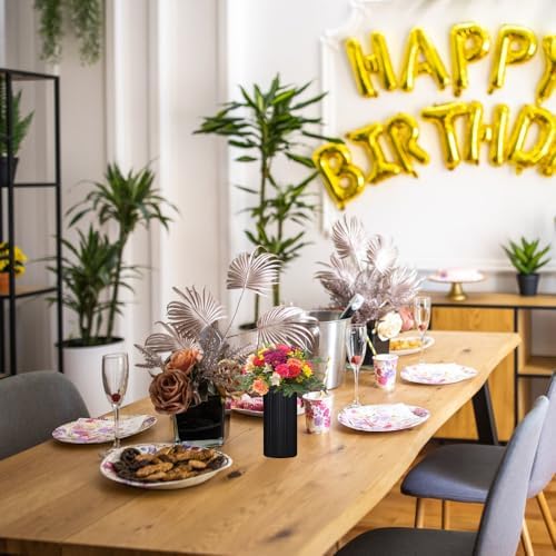 Flower Vase, 2 Pieces Plastic Flower Vases Striped Modern Durable Black Vase for Living Room Office Wedding Decoration (20 x 10 cm) - Image 5