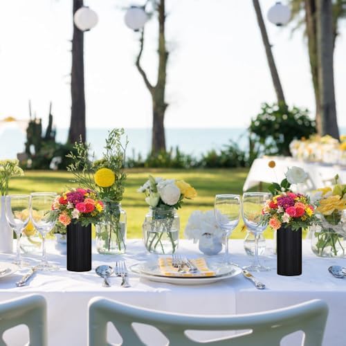 Flower Vase, 2 Pieces Plastic Flower Vases Striped Modern Durable Black Vase for Living Room Office Wedding Decoration (20 x 10 cm) - Image 6