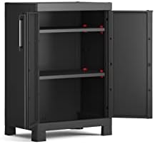 Keter Armario Detroit Bajo|Amario Bajo de almacenaje|Resina|2 puertas y 2 baldas regulables en altura|Color Negro|182 x 65 x 45 cm - Image 5