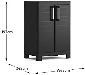Keter Armario Detroit Bajo|Amario Bajo de almacenaje|Resina|2 puertas y 2 baldas regulables en altura|Color Negro|182 x 65 x 45 cm - Image 4