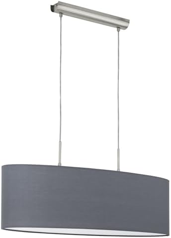 EGLO Lámpara colgante PASTERI, lámpara de suspensión textil con 2 bombillas, lámpara suspendida ovalada de acero y tela, color níquel mate, gris, casquillo E27, L 75 cm - Image 2