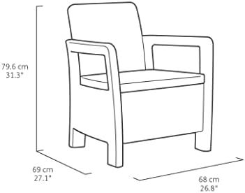 Keter Tarifa Balcony Outdoor Garden or Terrace Set 2 Seater and Table with Cushions Included, Resin with Round Rattan Finish, Graphite Colour - Image 4