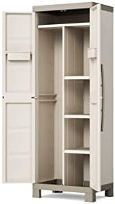 Keter Excellence Escubierta Wardrobe Storage Broom Cabinet | Resin | 2 Doors and 4 Shelves, 3 Height Adjustable and 1 Fixed | Sand/Grey | 182 x 65 x 45 cm - Image 7