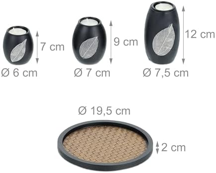 Relaxdays Teelichthalter mit Tablett & Steinen Set Candle Holder with Tray and Decorative Stones, Ø 19.5 cm, 3 Tealights, Table Decoration, Black/Brown, Fibreboard, 19.5 cm - Image 5