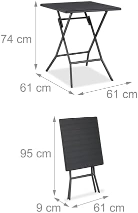 Relaxdays Balcony Furniture Set, Table and 2 Garden Chairs, Foldable, Wood Effect, Steel and Plastic, Black, 74 x 61 x 61 cm - Image 5