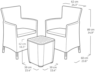 Keter Iowa Outdoor Garden Patio Balcony Set 2 Seater with Cushions Included and Side Storage Table, Resin with Flat Rattan Finish, Cappuccino Colour - Image 5