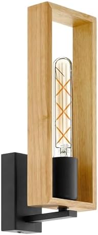 Eglo Littleton Wall Lamp, Vintage 1-Light Wall Lamp in Industrial Design, Retro Steel and Wood Lamp, Black, Brown, E27 Lamp Holder, FSC Certified - Image 2