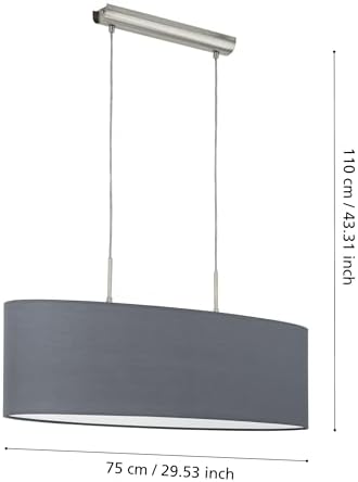EGLO Lámpara colgante PASTERI, lámpara de suspensión textil con 2 bombillas, lámpara suspendida ovalada de acero y tela, color níquel mate, gris, casquillo E27, L 75 cm - Image 5
