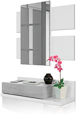 Habitdesign Hallway with Drawer and Mirror, Entrance Cabinet, Tekkan Model, Finished in Artik White and Cement Grey, Measurements: 75 cm (W) x 116 cm (H) x 29 cm (D) - Image 2