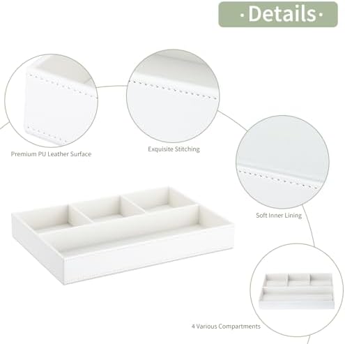 GORESE Valet Tray Leather Drawer Office Desk Storage Box Bedside Storage Tray Empty Organizer Pencil Holder for Keys - Image 3