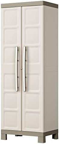 Keter Excellence Escubierta Wardrobe Storage Broom Cabinet | Resin | 2 Doors and 4 Shelves, 3 Height Adjustable and 1 Fixed | Sand/Grey | 182 x 65 x 45 cm - Image 2