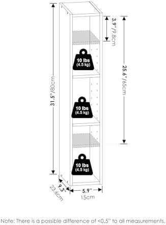 Furinno Fulda 3 Tier Space Saving Bookcase, 15 cm Wide, White - Image 4