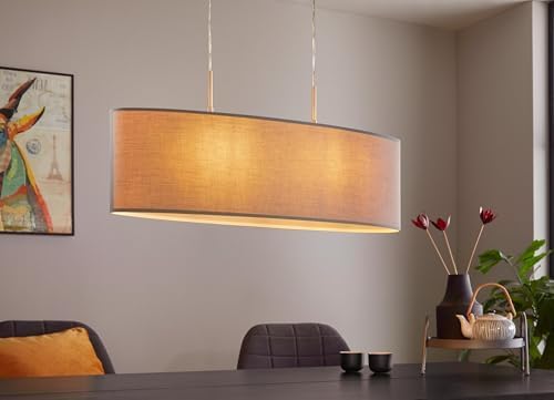 EGLO Lámpara colgante PASTERI, lámpara de suspensión textil con 2 bombillas, lámpara suspendida ovalada de acero y tela, color níquel mate, gris, casquillo E27, L 75 cm - Image 4