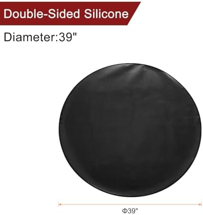 sourcing map Tapete redondo de 39 pulgadas, 2 capas de silicona ignífugo, portátil, reutilizable, impermeable, accesorios para parrilla al aire libre, barbacoa, patio, terraza, hierba, color negro - Image 3