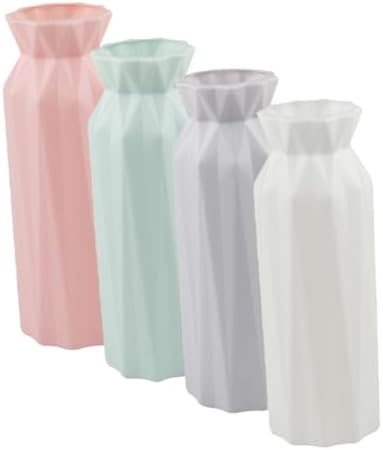 VALICLUD 4 Pieces Modern Geometric Vases for Home and Office Decoration Sturdy Small Vases with Smooth Surface and Neutral Colors Grey Pink Blue White for Flowers - Image 2