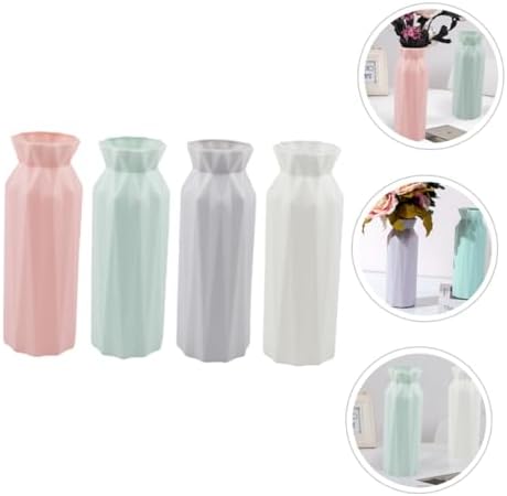 VALICLUD 4 Pieces Modern Geometric Vases for Home and Office Decoration Sturdy Small Vases with Smooth Surface and Neutral Colors Grey Pink Blue White for Flowers - Image 5