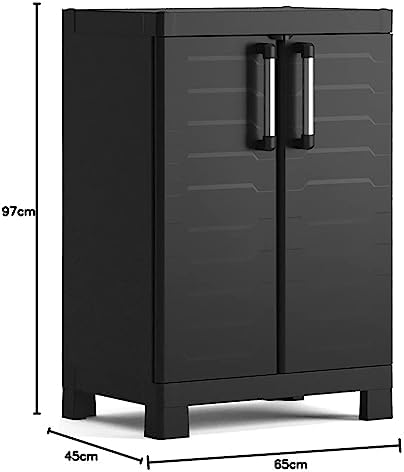 Keter Armario Detroit Bajo|Amario Bajo de almacenaje|Resina|2 puertas y 2 baldas regulables en altura|Color Negro|182 x 65 x 45 cm - Image 8