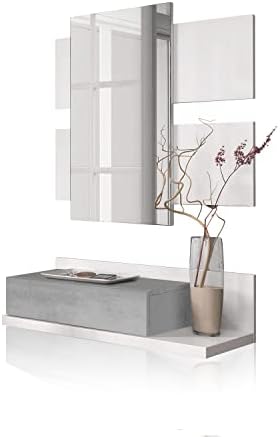Habitdesign Hallway with Drawer and Mirror, Entrance Cabinet, Tekkan Model, Finished in Artik White and Cement Grey, Measurements: 75 cm (W) x 116 cm (H) x 29 cm (D) - Image 6