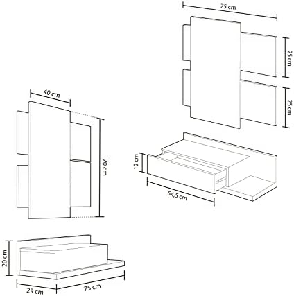 Habitdesign Hallway with Drawer and Mirror, Entrance Cabinet, Tekkan Model, Finished in Artik White and Cement Grey, Measurements: 75 cm (W) x 116 cm (H) x 29 cm (D) - Image 4