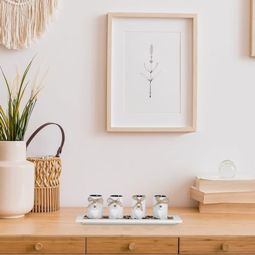 Relaxdays Candle Holder Set with Tray and Decorative Stones, 39.5 cm Long, 4 Tealights, Table Decoration, White - Image 6