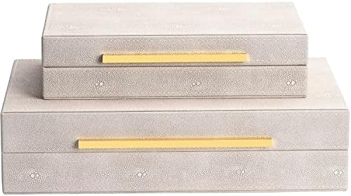 Ivory Faux Leather Decorative Boxes Set of 2, Large Decorative Stackable Boxes with Lids for Modern Home Decor, Jewelry Box, Organizer - Image 3