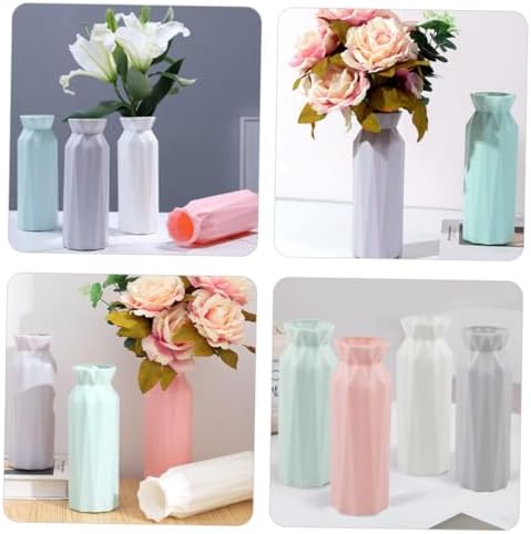 VALICLUD 4 Pieces Modern Geometric Vases for Home and Office Decoration Sturdy Small Vases with Smooth Surface and Neutral Colors Grey Pink Blue White for Flowers - Image 6