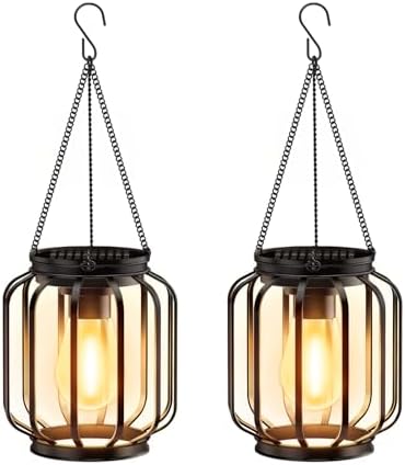 Solar Lights Outdoor Garden 2 Pack Hanging Solar Lantern with Chain and Hook, Outdoor Metal Waterproof Garden Ornaments for Pathway Yard Decoration - Image 2