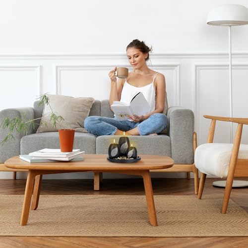 Relaxdays Teelichthalter mit Tablett & Steinen Set Candle Holder with Tray and Decorative Stones, Ø 19.5 cm, 3 Tealights, Table Decoration, Black/Brown, Fibreboard, 19.5 cm - Image 4