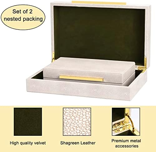 Ivory Faux Leather Decorative Boxes Set of 2, Large Decorative Stackable Boxes with Lids for Modern Home Decor, Jewelry Box, Organizer - Image 5