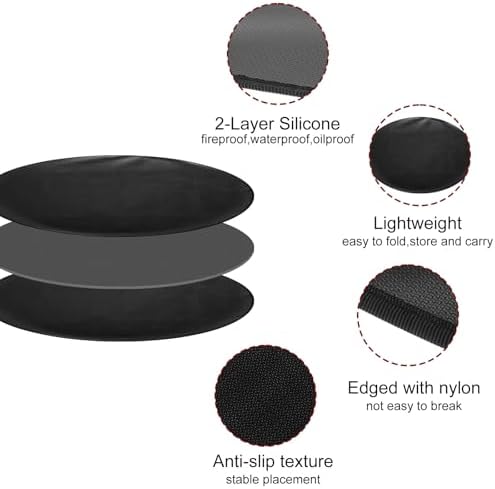 sourcing map Tapete redondo de 39 pulgadas, 2 capas de silicona ignífugo, portátil, reutilizable, impermeable, accesorios para parrilla al aire libre, barbacoa, patio, terraza, hierba, color negro - Image 4