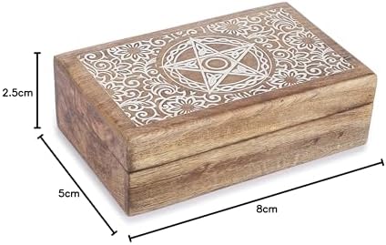 Ajuny Mango Wood Jewellery Box 20 × 13 × 6.5 cm – Vintage Hand-Carved Box with Star and Flower Motifs, Jewellery and Watch Organizer, Decorative Keepsake Box, Gift Idea - Image 10