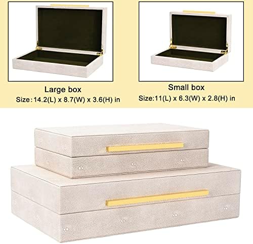 Ivory Faux Leather Decorative Boxes Set of 2, Large Decorative Stackable Boxes with Lids for Modern Home Decor, Jewelry Box, Organizer - Image 4