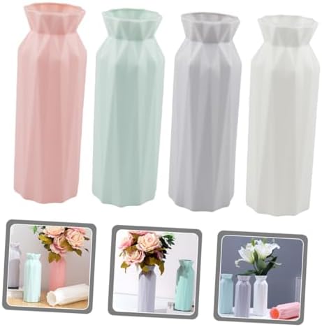 VALICLUD 4 Pieces Modern Geometric Vases for Home and Office Decoration Sturdy Small Vases with Smooth Surface and Neutral Colors Grey Pink Blue White for Flowers - Image 3