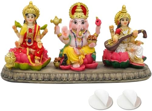 India Statue Laxmi Ganesh Saraswati - 3.9 Inch Tall Indian God Lakshmi Ganesha Saraswati Idol Figurine Hindu Diwali Gifts Diwali Decor House Office Mandir Temple Pooja Item - Image 2