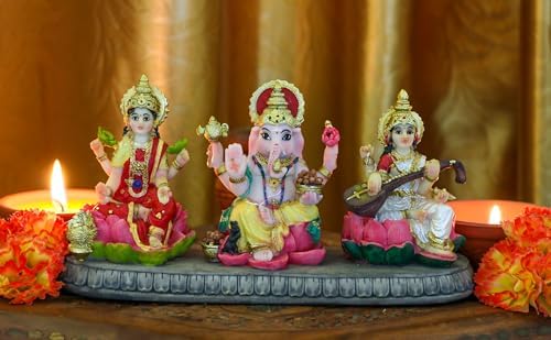 India Statue Laxmi Ganesh Saraswati - 3.9 Inch Tall Indian God Lakshmi Ganesha Saraswati Idol Figurine Hindu Diwali Gifts Diwali Decor House Office Mandir Temple Pooja Item - Image 7