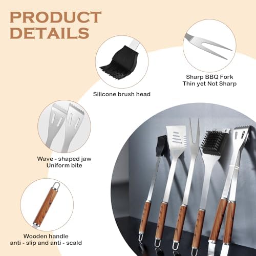 7 Pieces BBQ Grill Tools Set Professional BBQ Accessories Complete Barbecue Accessories Kit with Portable Bag Complete Outdoor BBQ Utensils Set - Image 4