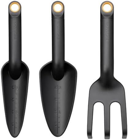 Fiskars Garden Tool Set, 3 Pieces, Cultivator, Planter and Transplanter, FiberComp Plastic 65% Recycled with Fibreglass, Black/Orange, Solid, 1076379 - Image 2
