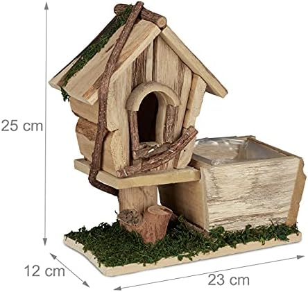 Relaxdays Wooden Planter with Birdhouse Ornamental, Bark, Moss, Square Planter, Indoor, Outdoor, Natural/Green - Image 5