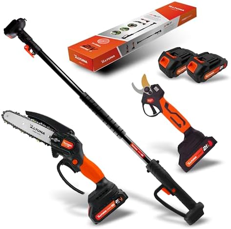 Altuna Titanium Battery Pruning Kit – Battery Chainsaw + Electric Pruning Shears + Telescopic Pole for Pruning in Height up to 3.7 Metres – Includes 2 Batteries – with Charger and Glasses - Image 2