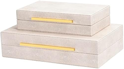 Ivory Faux Leather Decorative Boxes Set of 2, Large Decorative Stackable Boxes with Lids for Modern Home Decor, Jewelry Box, Organizer - Image 2