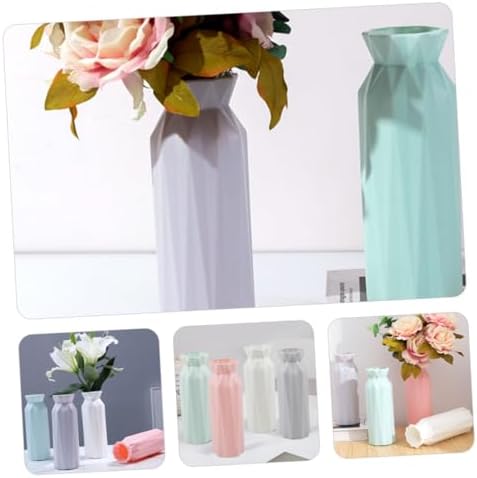 VALICLUD 4 Pieces Modern Geometric Vases for Home and Office Decoration Sturdy Small Vases with Smooth Surface and Neutral Colors Grey Pink Blue White for Flowers - Image 4