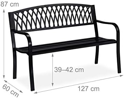 Relaxdays Garden Bench, 2 Seater Park Seat, Rustic Design, Comfortable Outdoor Furniture, Metal, 87 x 127 x 60 cm, Black - Image 4