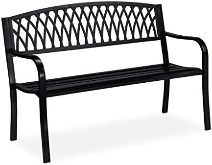 Relaxdays Garden Bench, 2 Seater Park Seat, Rustic Design, Comfortable Outdoor Furniture, Metal, 87 x 127 x 60 cm, Black - Image 2