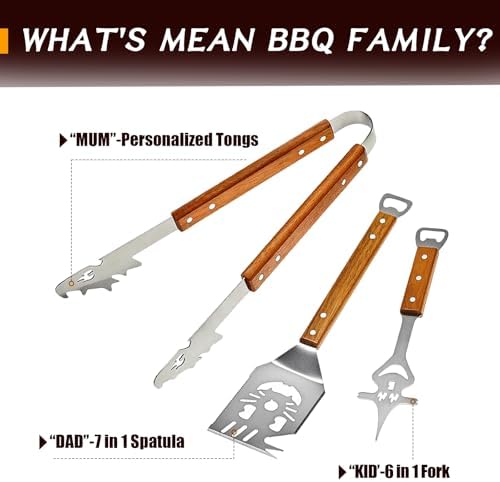 BBQ Tools Set with Grill Spatula, 14 in 1 Grill Utensils with Spatula, Fork and Tongs, Heavy Duty Stainless Steel BBQ Accessories for Men and - Image 4