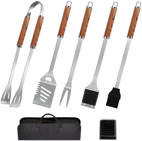 7 Pieces BBQ Grill Tools Set Professional BBQ Accessories Complete Barbecue Accessories Kit with Portable Bag Complete Outdoor BBQ Utensils Set - Image 2