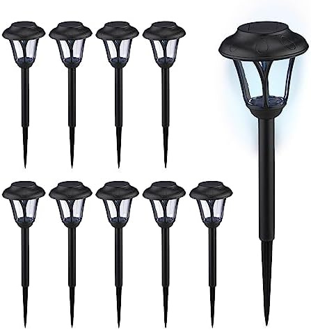 Relaxdays Pack of 10 LED Solar Lights, Outdoor Lanterns with Stake, 39 x 11 cm, Modern Garden Lighting, Black, 39 x 11 x 11 cm - Image 2