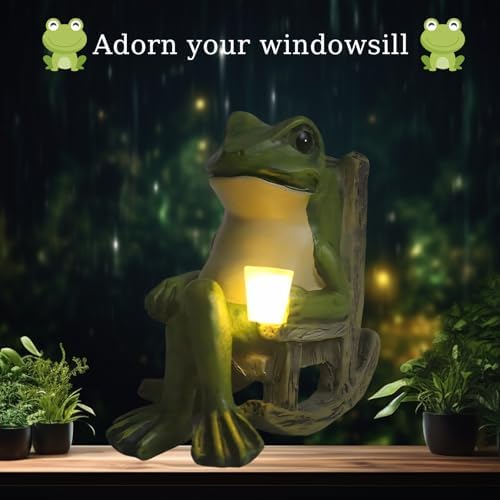 Solar Garden Frog Ornaments Outdoor, 3.9" Resin Frog Figurine with Waterproof LED Lights, Cute Garden Decor for Yard, Balcony and Yard, Unique Gift from - Image 4